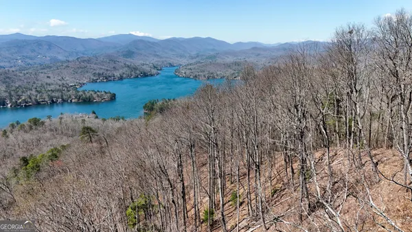 an aerial view of a houses with outdoor space and lake view