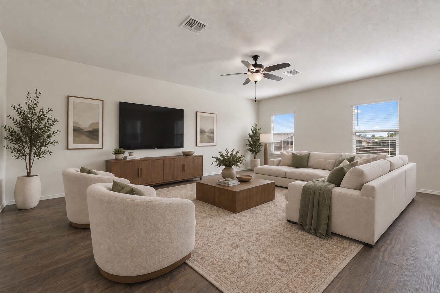 15011 Tuff Rd Manor Manor, TX 78653 - Photo 13 of 37 Virtually staged second living area with space for a sectional, swivel accent chairs, and a TV wall, plus two windows for natural light.