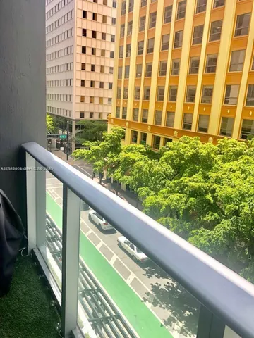 a view of a building from a balcony