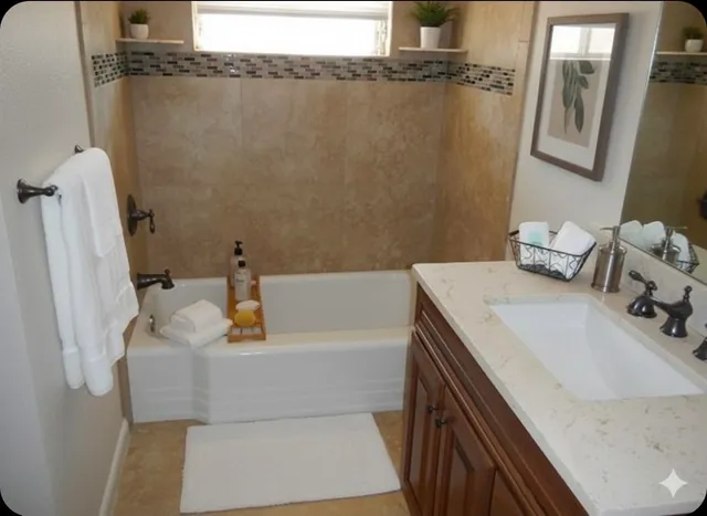 a bathroom with a sink and a bath tub