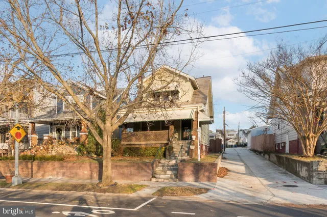 a view of a building with a street