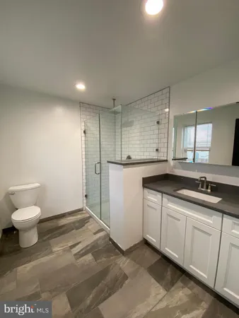 a bathroom with a sink a toilet and a mirror