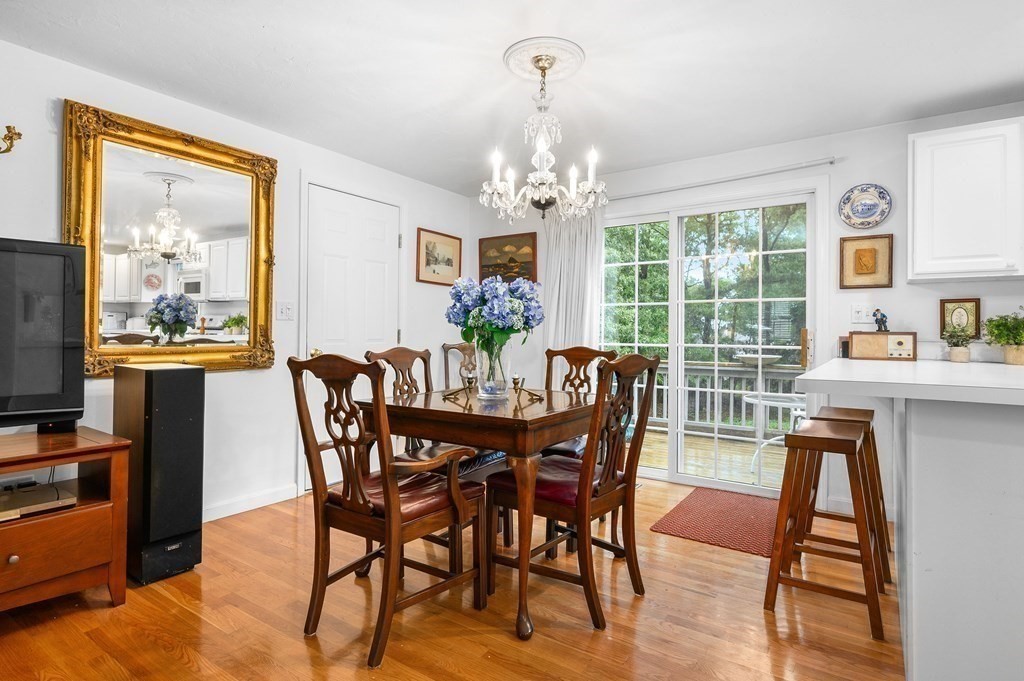 120 Queen Anne Road Harwich, MA 02645 - Photo 9 of 35 a view of a dining room with furniture a chandelier and wooden floor