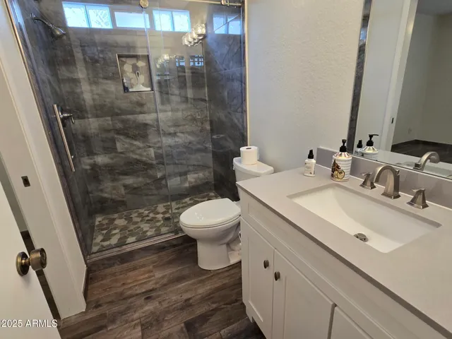 a bathroom with a toilet a sink and a mirror