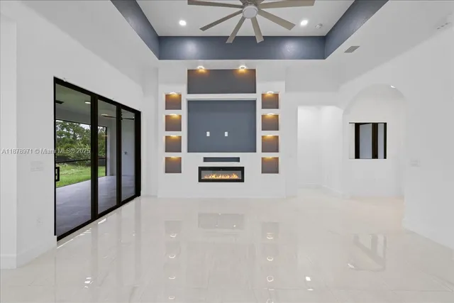 a large room with a large window