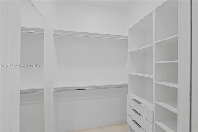 a view of an empty walk in closet
