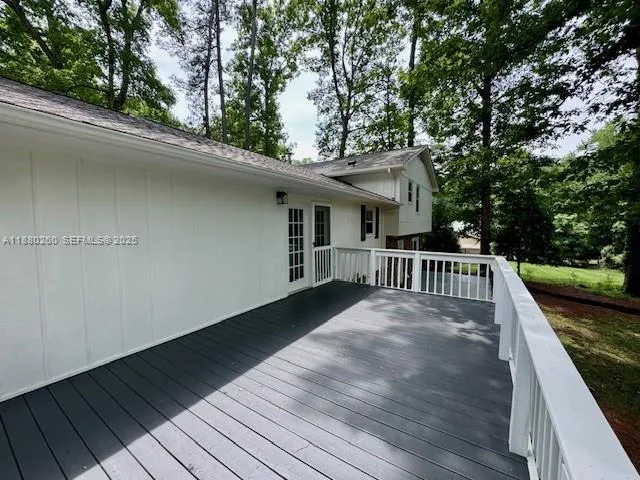a porch with seating space
