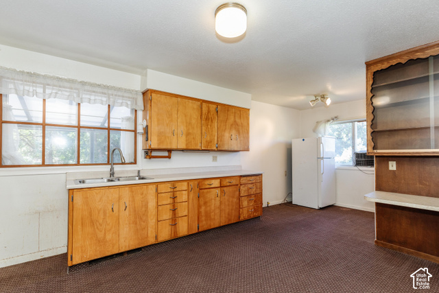 3959 Main Street Logan, UT 84321 - Photo 9 of 35 Wood-finish cabinetry, white countertops, stainless steel sink, track lighting, and a built-in display cabinet
