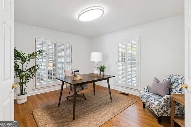 a view of a livingroom with furniture and a potted plant