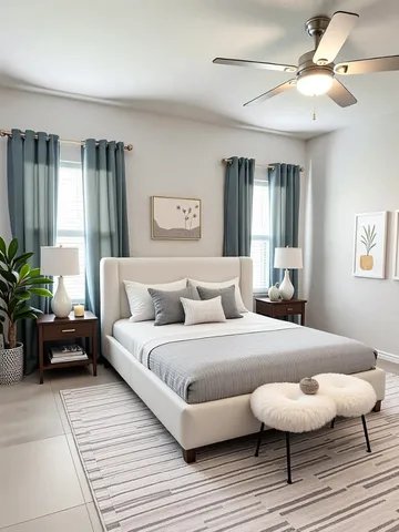 a bedroom with a bed and a couch