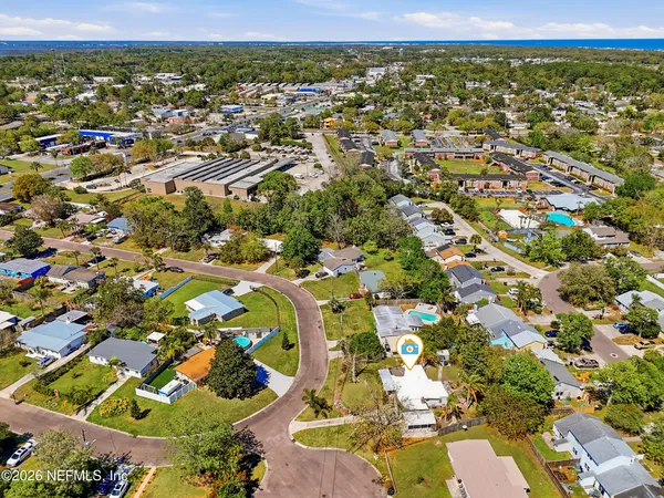 an aerial view of a residential houses