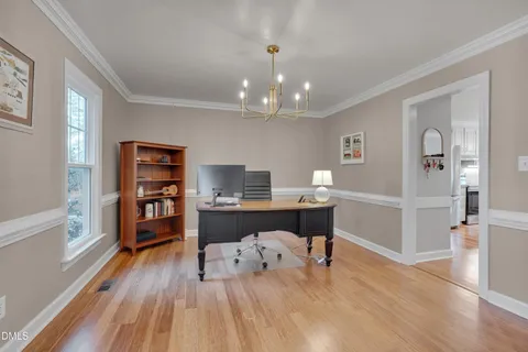 a workspace with wooden floor