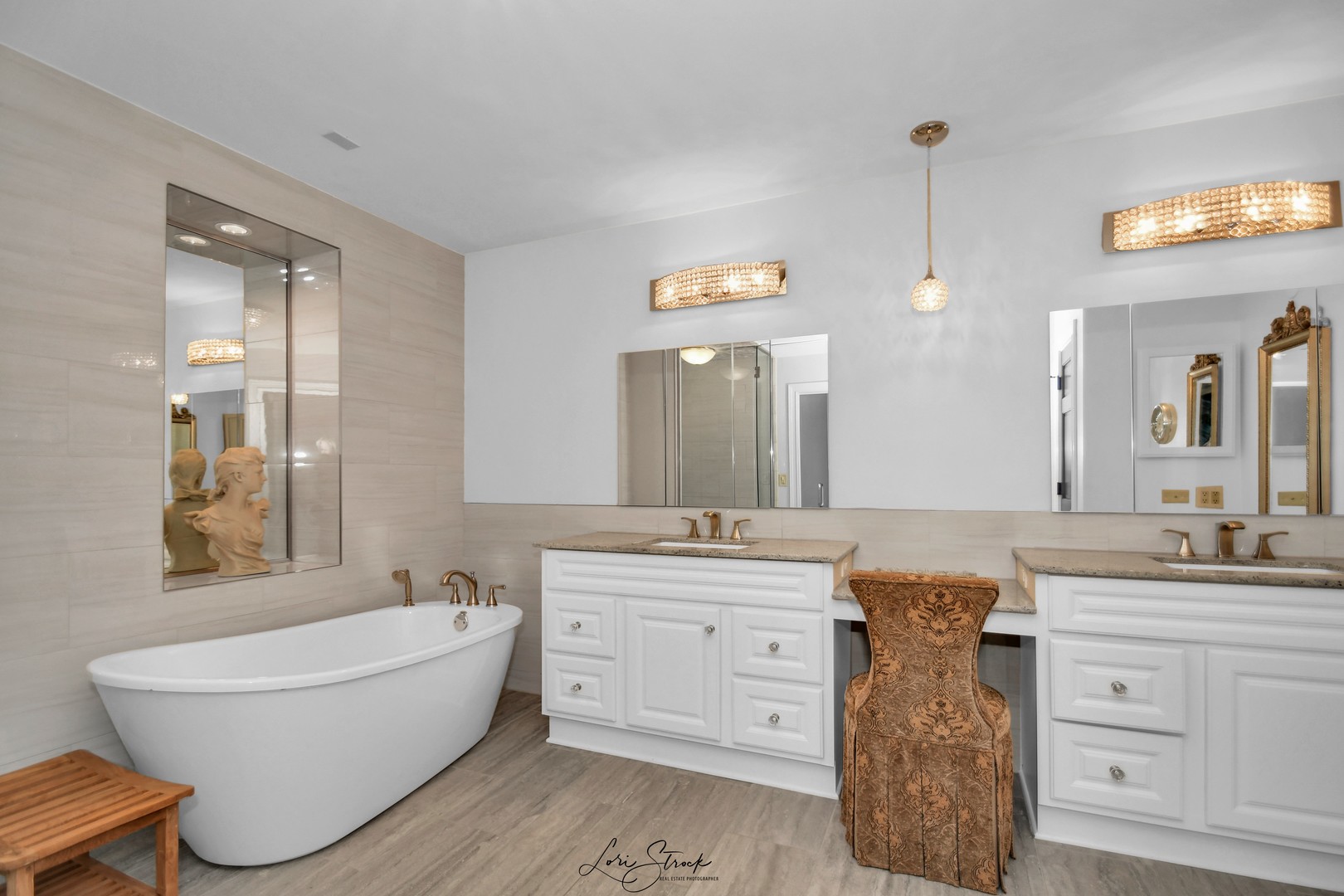 14406 Lake Ridge Road Orland Park, IL 60462 - Photo 20 of 35 a bathroom with a granite countertop sink mirror bathtub and toilet