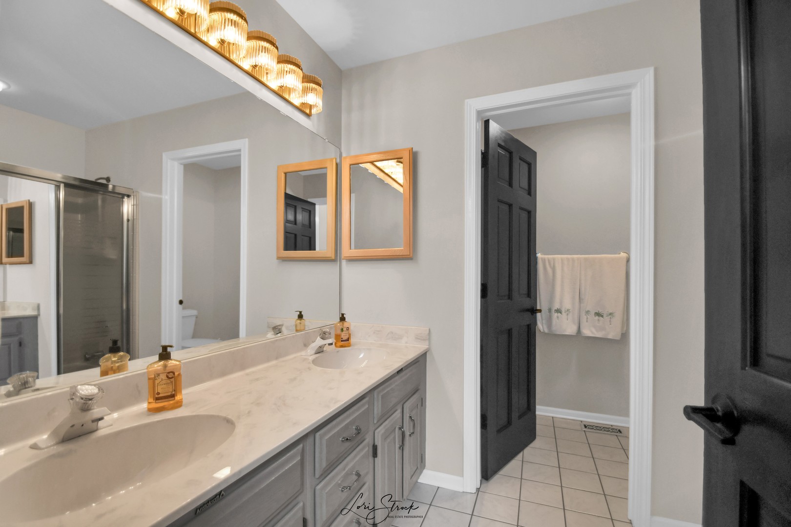 14406 Lake Ridge Road Orland Park, IL 60462 - Photo 22 of 35 a bathroom with a granite countertop sink two mirror and shower