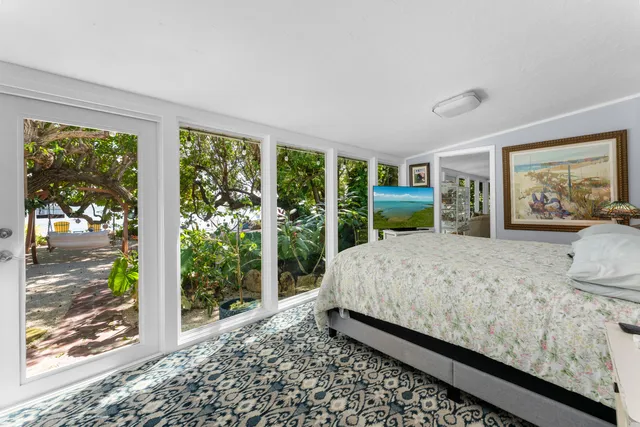 a garden view with a seating space