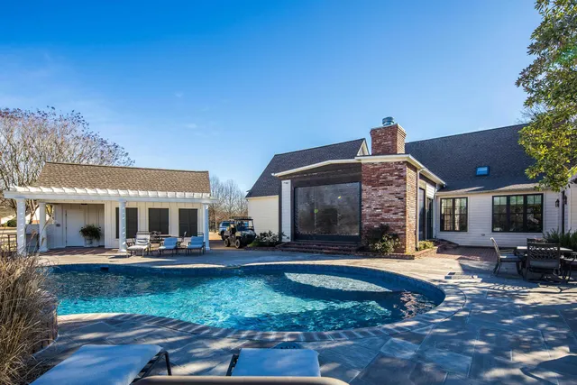 a view of a building with a patio