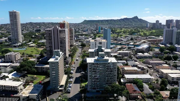 a view of a city with tall buildings