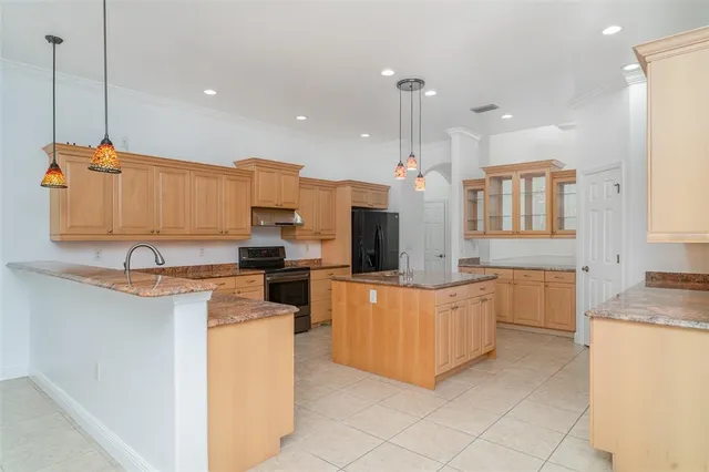 a view of a chandelier in a room
