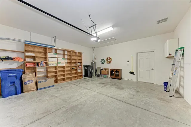 a view of a garage with furniture