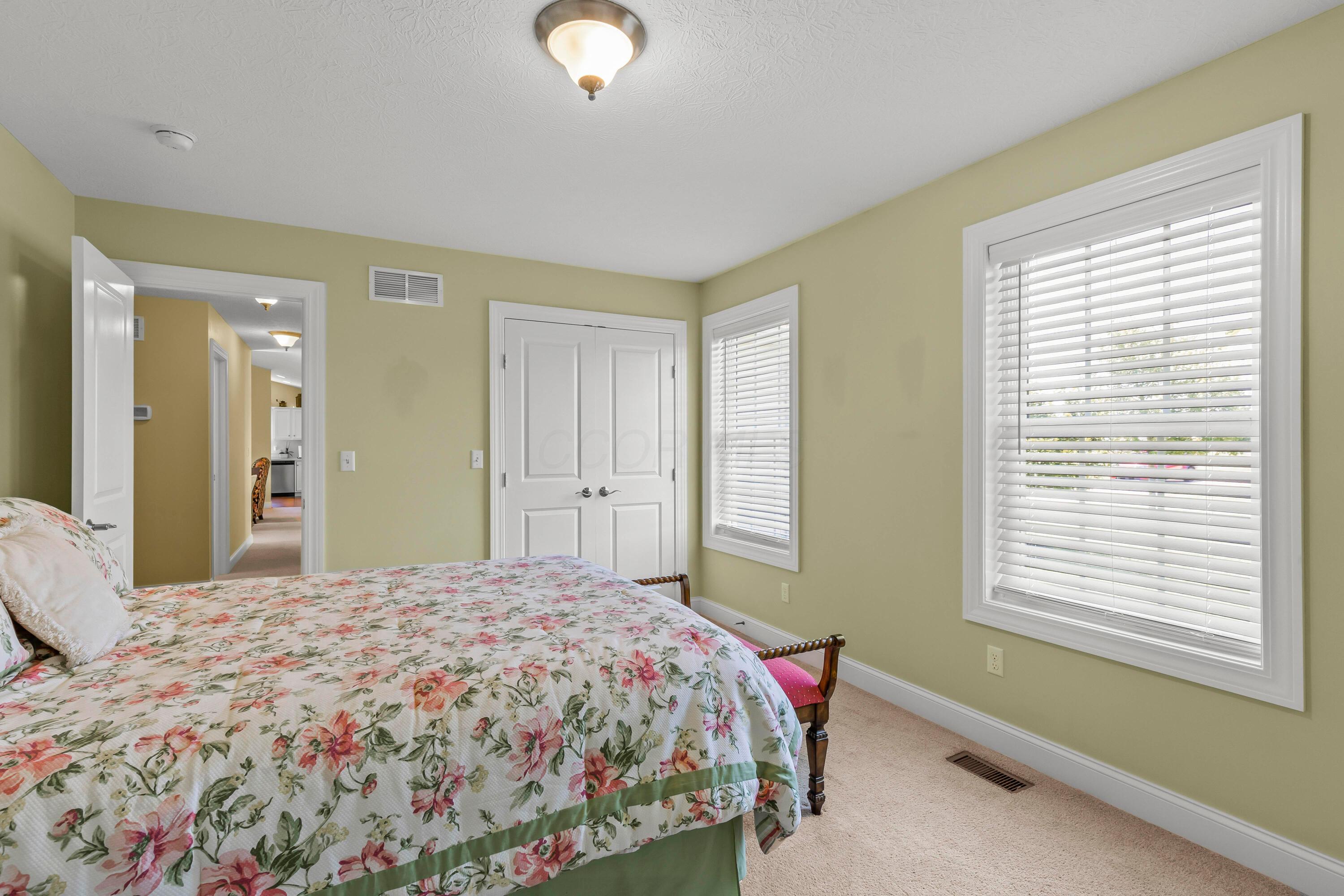 3582 Panhandle Road Delaware, OH 43015 - Photo 16 of 65 • Light sand carpet • Sage painted walls • Ceiling light • Lighted closet with (2) doors • Headboard does not remain • 2” blinds