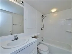 a bathroom with a sink toilet vanity and shower