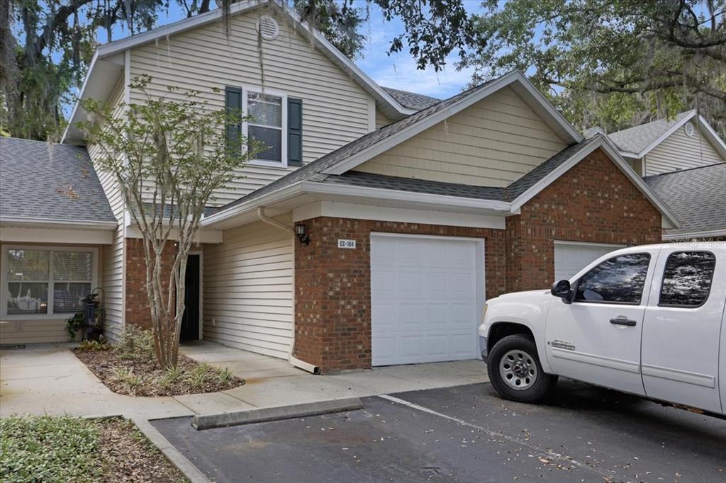 a white house with a outdoor space
