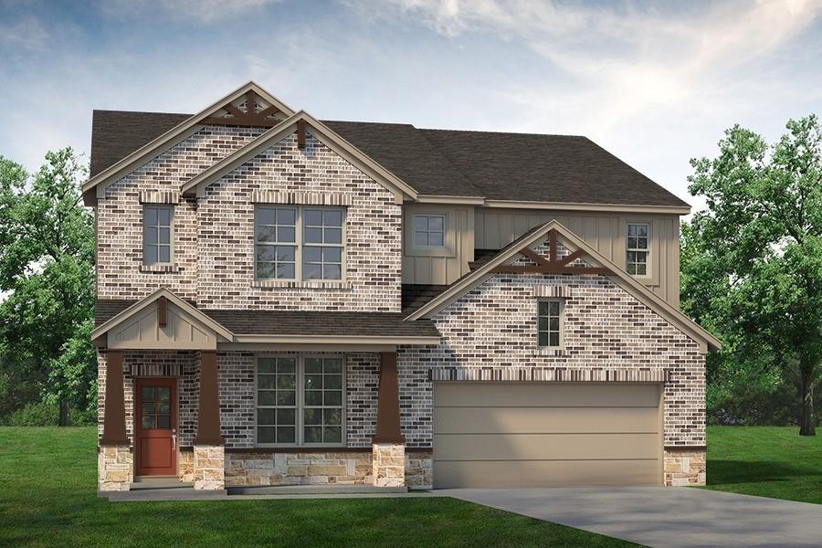 1233 Frio Drive Springtown, TX 76082 - Photo 2 of 13 Two-story home with a multi-gabled roofline and a blend of light-toned brick and vertical siding