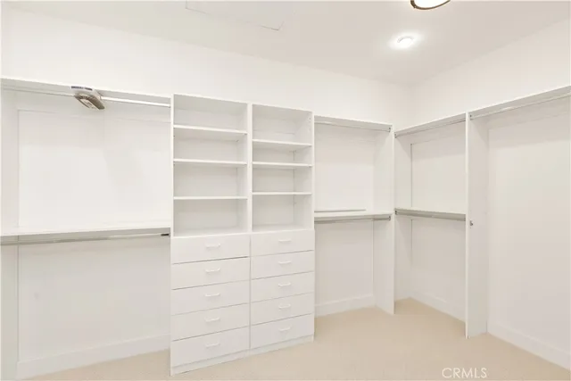 a view of walk in closet with empty racks