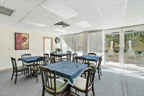 a view of yard with seating space