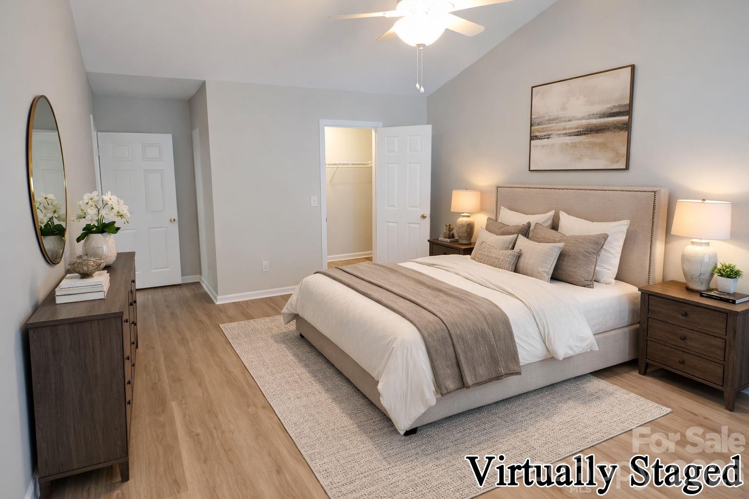 9112 4 Mile Creek Road Charlotte, NC 28277 - Photo 14 of 22 a spacious bedroom with a bed and a lamp
