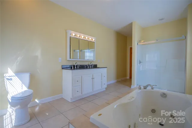 a bathroom with a bathtub and a toilet