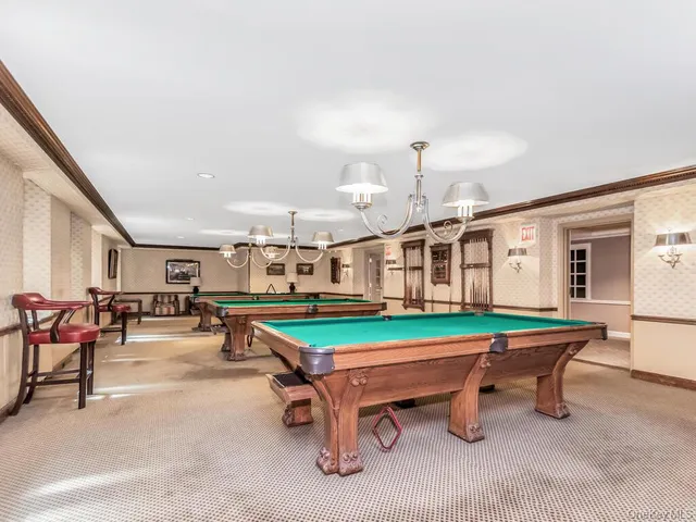 a room with furniture and pool table