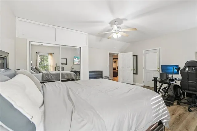 an aerial view of a house with a outdoor space