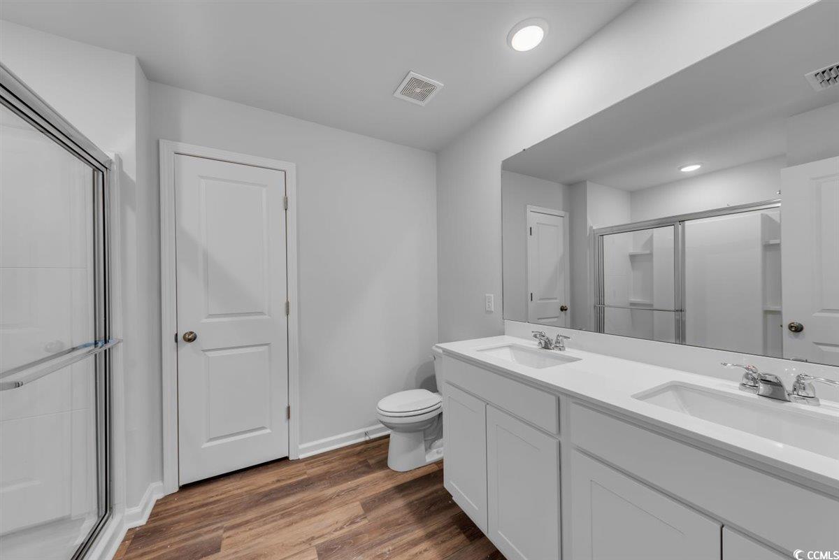 997 Laconic Drive Myrtle Beach, SC 29588 - Photo 20 of 22 Bathroom featuring a sink, toilet, a shower stall,