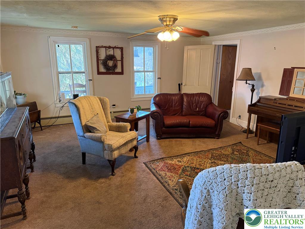 1227 Valley Road Tamaqua, PA 18252 - Photo 7 of 47 a living room with furniture a ceiling fan and a rug