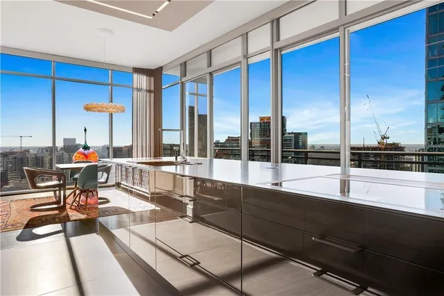 a kitchen with counter top space