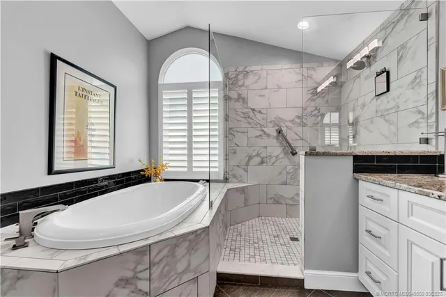 a bathroom with a granite countertop sink a toilet and bathtub