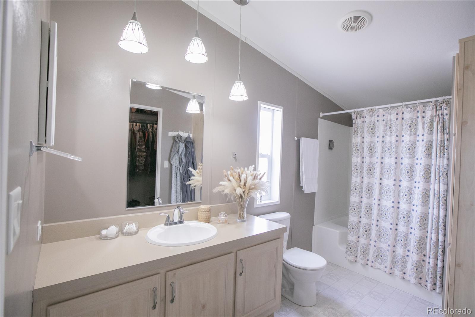 143 Sombrero Road Hartsel, CO 80449 - Photo 11 of 25 a bathroom with a double vanity sink toilet and a mirror