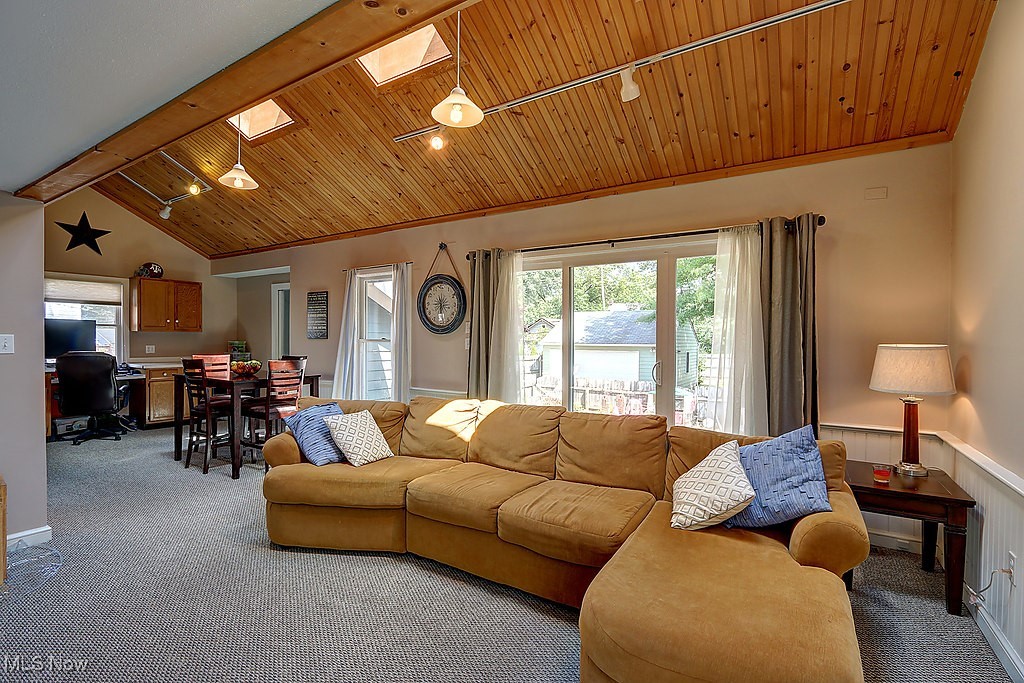3323 East Fairfax Road Cleveland, OH 44118 - Photo 7 of 24 Wonderful family room addition with vaulted ceiling, skylights, and sliders to deck and patio