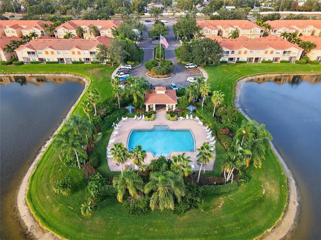 a view of a yard with an ocean view