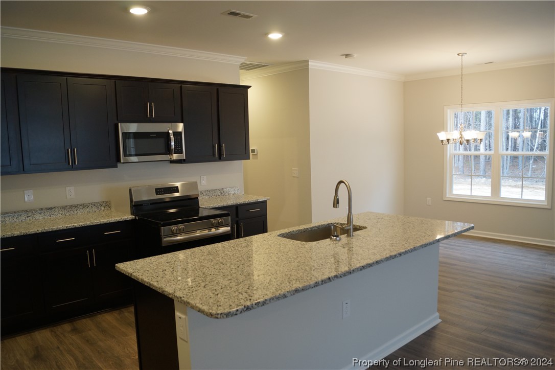 111 Knotts Berry Road Bunnlevel, NC 28323 - Photo 12 of 32 a kitchen with granite countertop stainless steel appliances sink microwave and stove