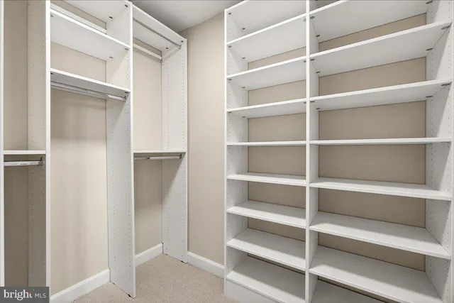 a view of walk in closet with empty racks