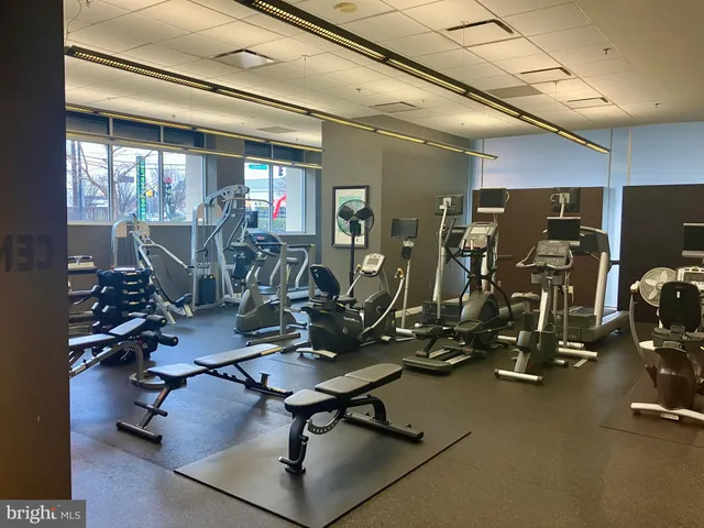 a view of a room with gym equipment