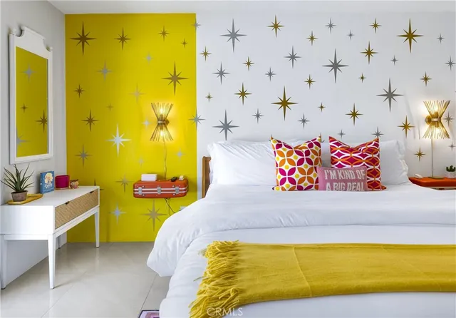 a view of backyard with seating space and trees