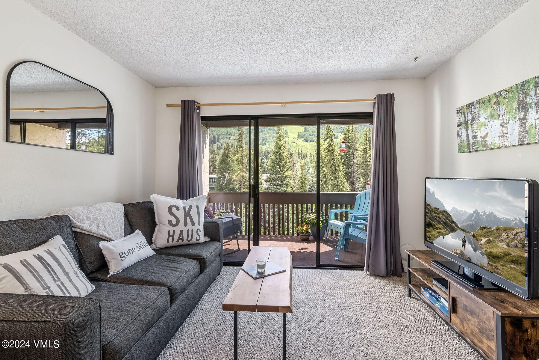 442 South Frontage Road East, Unit A205 Vail, CO 81657 - Photo 1 of 24 a living room with furniture and a flat screen tv