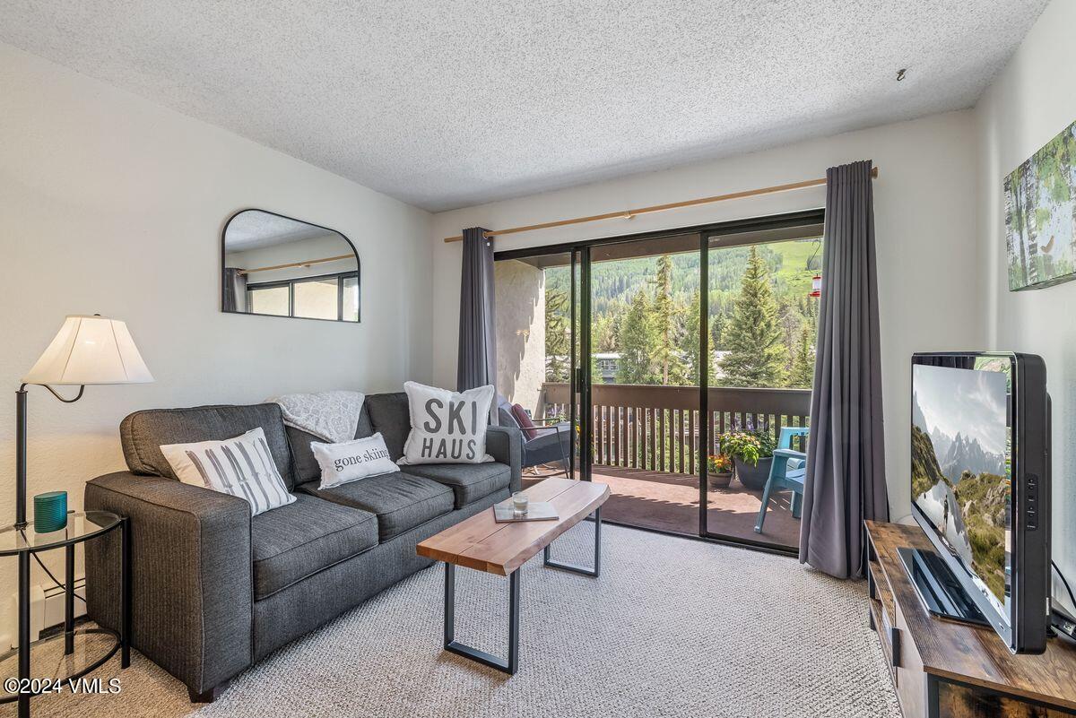442 South Frontage Road East, Unit A205 Vail, CO 81657 - Photo 2 of 24 a living room with furniture and a flat screen tv