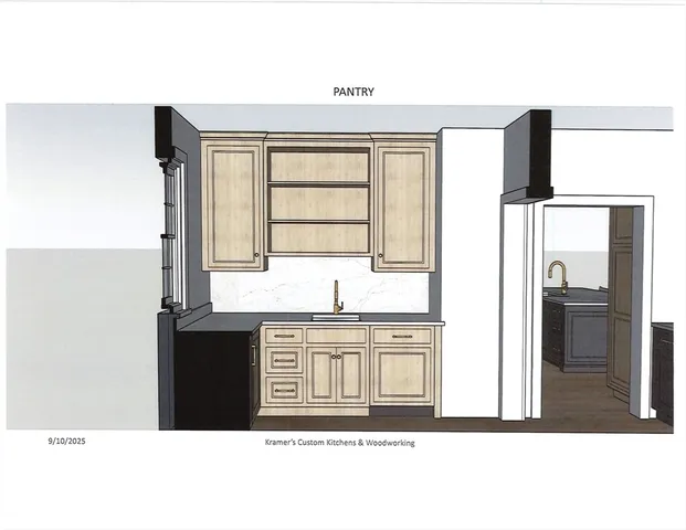 a kitchen with granite countertop a sink and a refrigerator