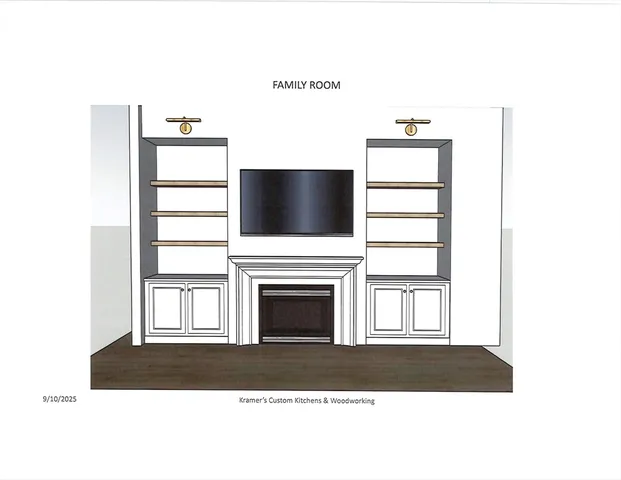 a living room with a black bookshelf