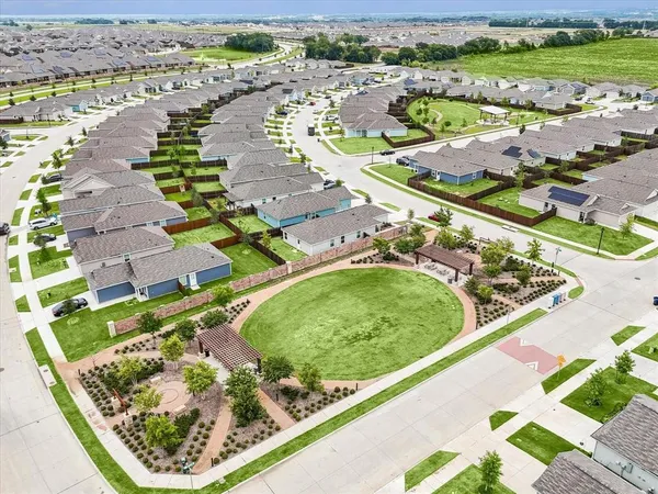 an aerial view of a garden