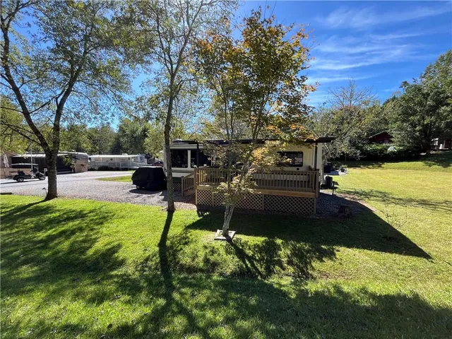 a view of a bench in a garden